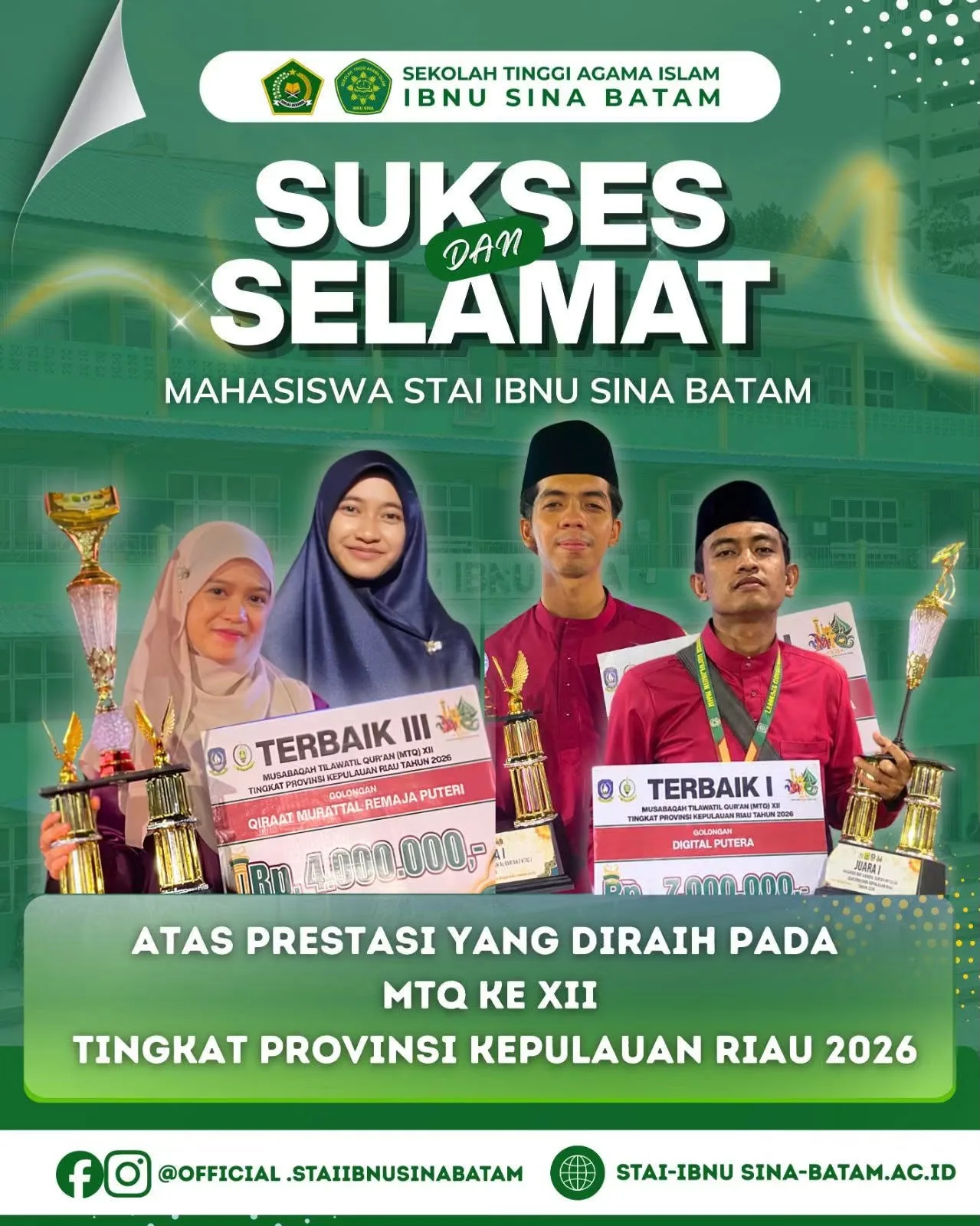 Borong Juara di MTQ XII Kepri 2026, Mahasiswa Ibnu Sina Harumkan Nama Kampus di Tanjungpinang